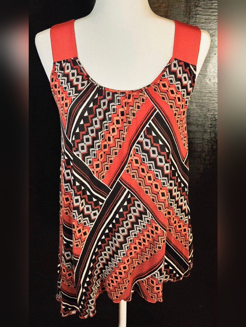 APT. 9 Sleeveless Tunic With A Vibrant Geometric Pattern & "Unique Angled Hem"